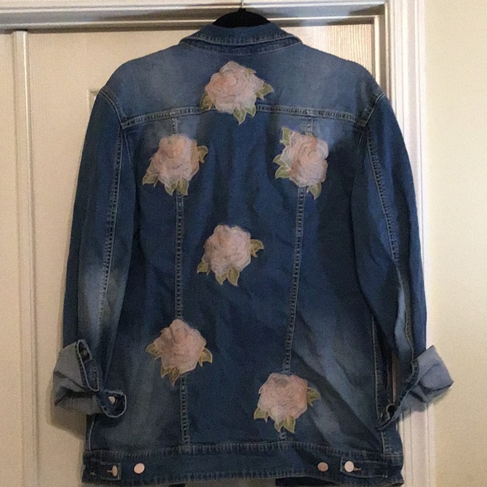 Long Jean Jacket with Embroidered Roses